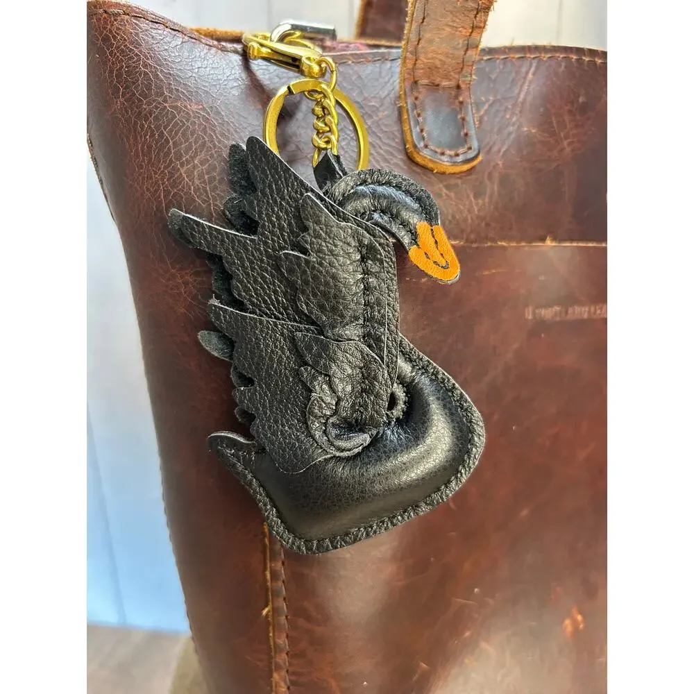 Genuine Leather Black Swan Beautiful Purse Charm Boho Black Swans Bag Charm